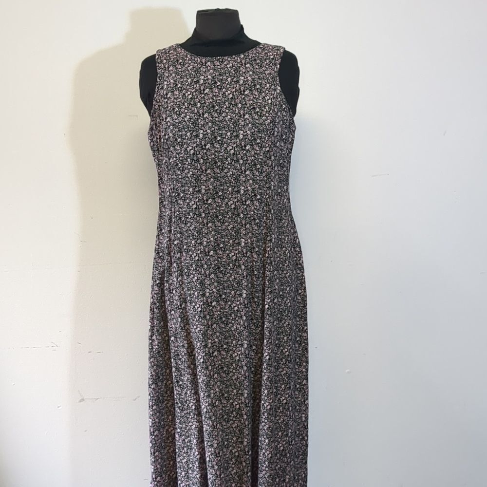 Vintage 1990s Black Pink Floral Tank Dress, Size M